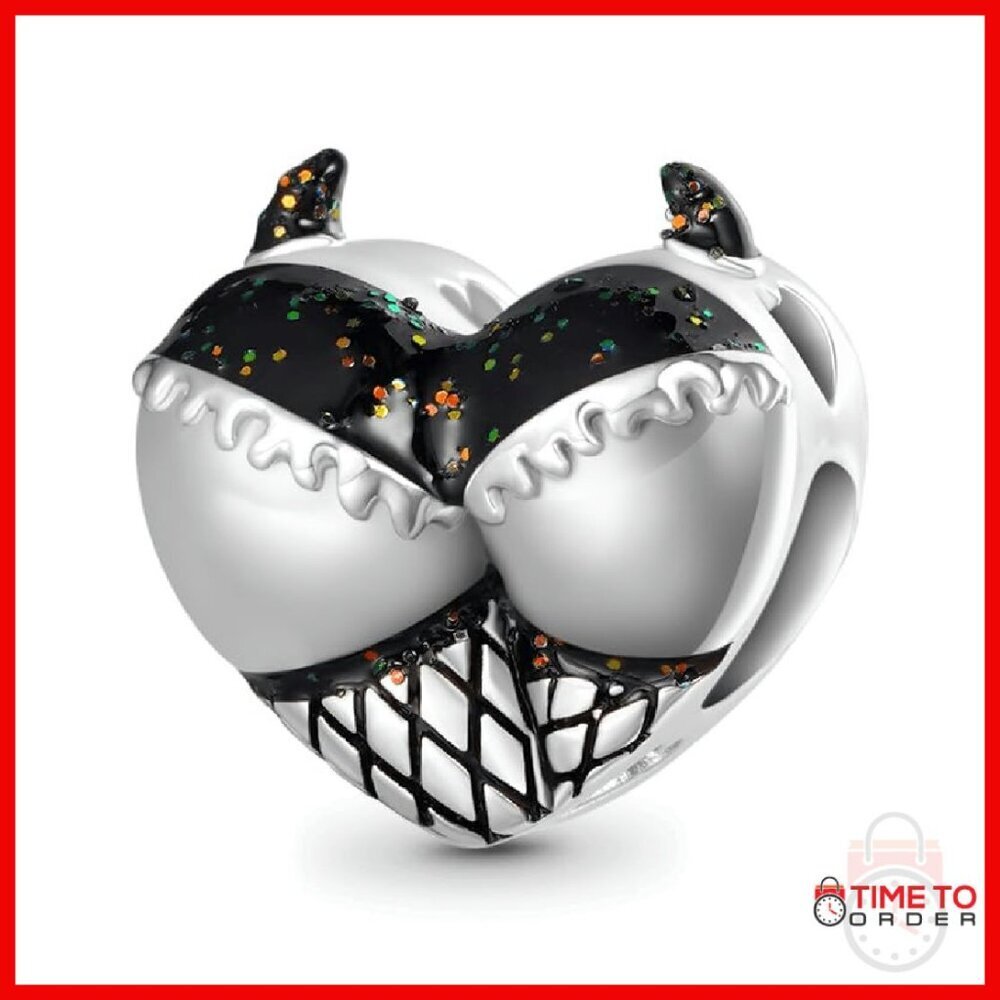 925 Sterling Silver Halloween Devil Heart Charm for Bracelet/Necklace